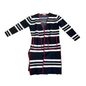 Simply Couture Longline Duster Cardigan Sweater Striped Womens S Black